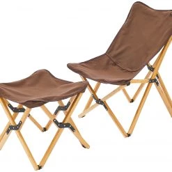 Coupon ⭐ CAMPZ Chaise pliante en bambou Ensemble avec revêtement et repose-pieds, marron 🌟