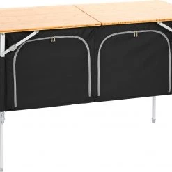 Budget 👏 CAMPZ Table en bambou 120x50x80cm avec étagère de rangement, marron/noir 🥰