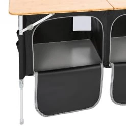 Budget 👏 CAMPZ Table en bambou 120x50x80cm avec étagère de rangement, marron/noir 🥰 -Meubles de camping Soldes campz bamboo table with storage shelf brown black 3