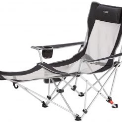 Sortie 🎉 CAMPZ Chaise longue pliante en maille avec repose-pieds amovible, gris/noir 🎁