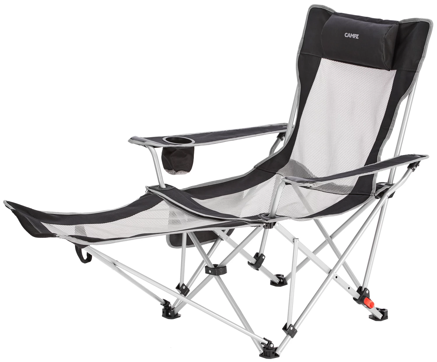 Sortie 🎉 CAMPZ Chaise longue pliante en maille avec repose-pieds amovible, gris/noir 🎁 1 Sortie 🎉 CAMPZ Chaise longue pliante en maille avec repose-pieds amovible, gris/noir 🎁